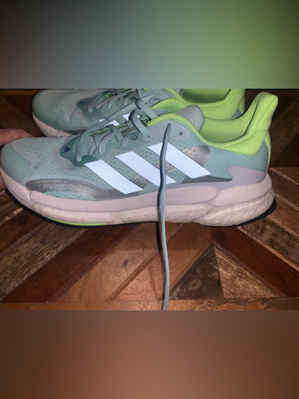 Adidas, Solarboost Mint and Neon Yellow Running Sneakers, Women's 8